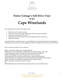 Parker Cottage's Self Drive Tour of the Cape Winelands