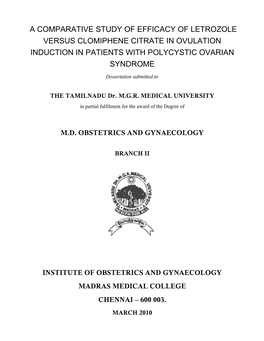 A Comparative Study of Efficacy of Letrozole Versus Clomiphene Citrate in Ovulation Induction in Patients with Polycystic Ovarian Syndrome