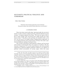 Necessity, Political Violence and Terrorism