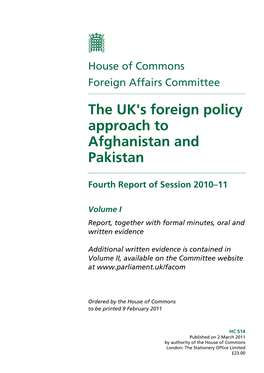 The UK's Foreign Policy Approach to Afghanistan and Pakistan