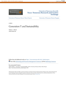 Generation Y and Sustainability Shelby L