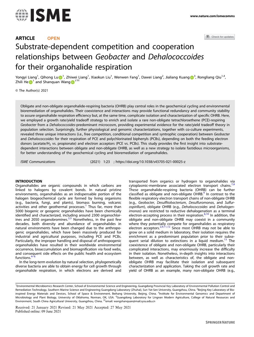 Substrate-Dependent Competition and Cooperation Relationships Between Geobacter and Dehalococcoides for Their Organohalide Respiration