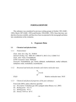 FORMALDEHYDE 1. Exposure Data