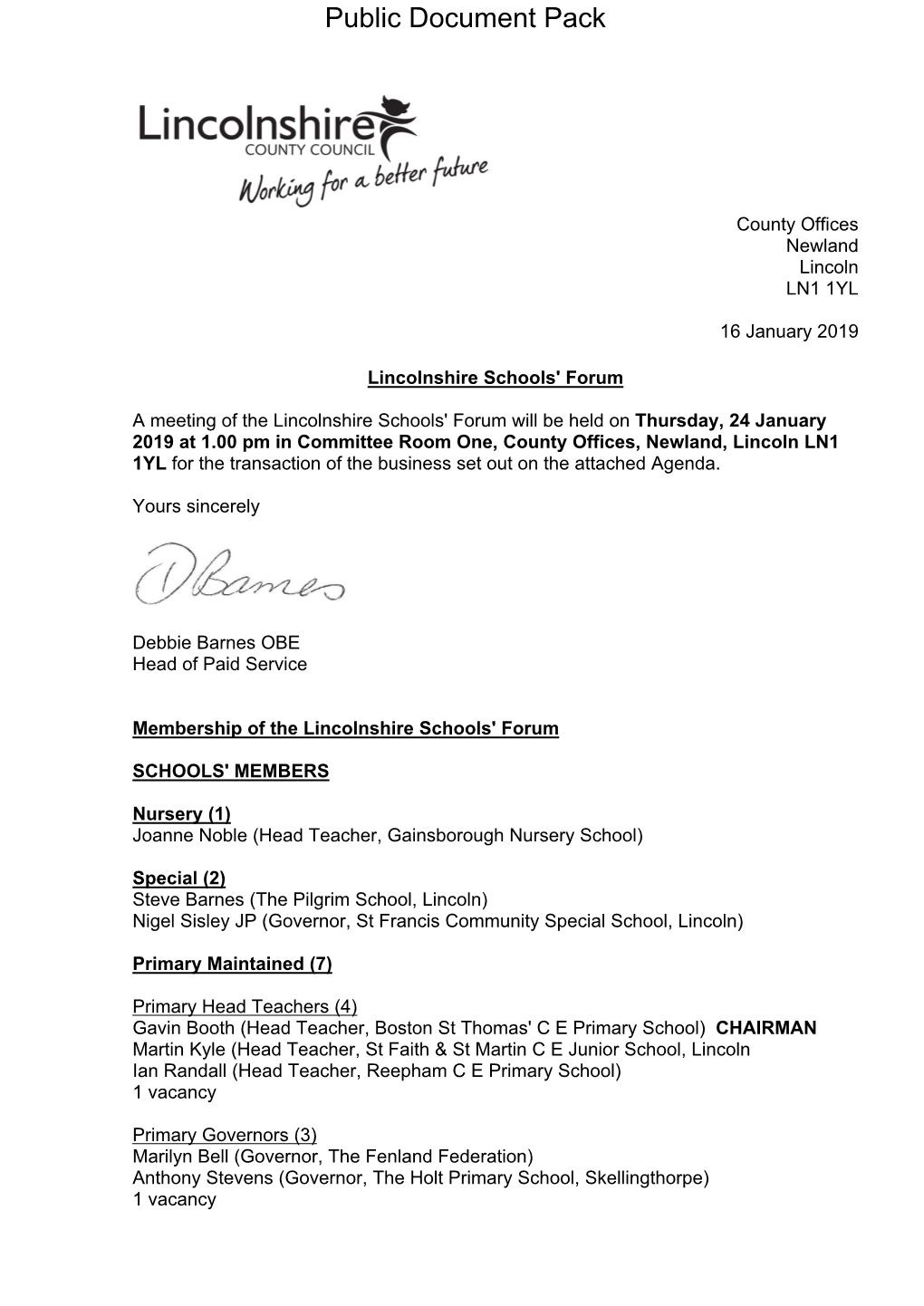 (Public Pack)Agenda Document for Lincolnshire Schools' Forum, 24/01/2019 13:00