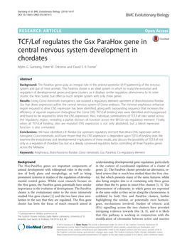 TCF/Lef Regulates the Gsx Parahox Gene in Central Nervous System Development in Chordates Myles G