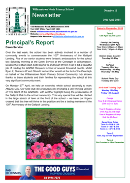 Newsletter 29Th April 2015