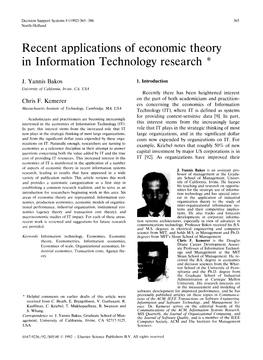 Recent Applications of Economic Theory in Information Technology Research *