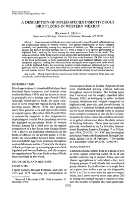 A Description of Mixed-Species Insectivorous Bird Flocks in Western Mexico’