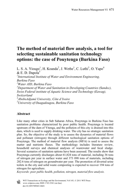 The Method of Material Flow Analysis, a Tool for Selecting Sustainable Sanitation Technology Options: the Case of Pouytenga (Burkina Faso)