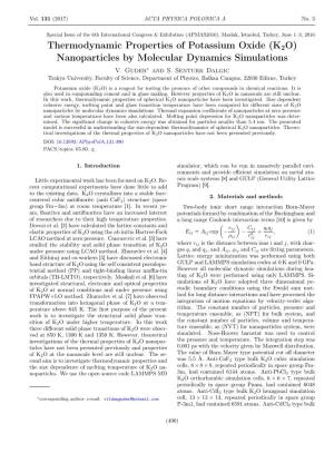 Thermodynamic Properties of Potassium Oxide (K2O) Nanoparticles by Molecular Dynamics Simulations V