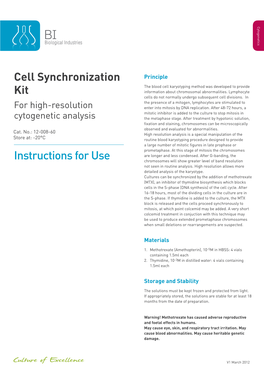Cell Synchronization Kit Instructions For
