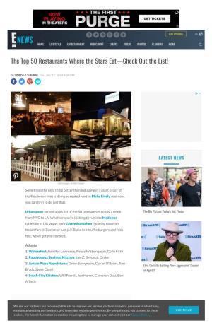 The Top 50 Restaurants Where the Stars Eat—Check out the List! by LINDSEY SIRERA | Thu., Jun