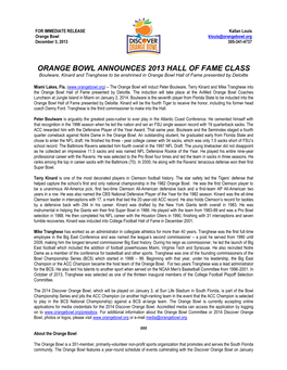 ORANGE BOWL ANNOUNCES 2013 HALL of FAME CLASS Boulware, Kinard and Tranghese to Be Enshrined in Orange Bowl Hall of Fame Presented by Deloitte