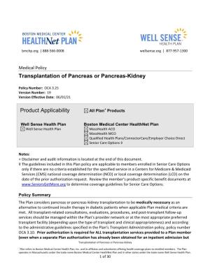 Transplantation of Pancreas Or Pancreas-Kidney