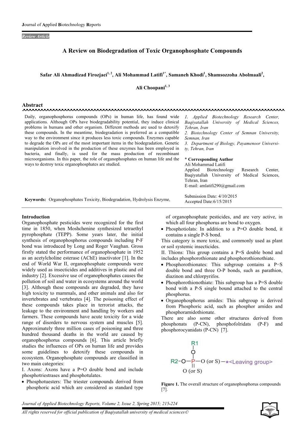 A Review on Biodegradation of Toxic Organophosphate Compounds