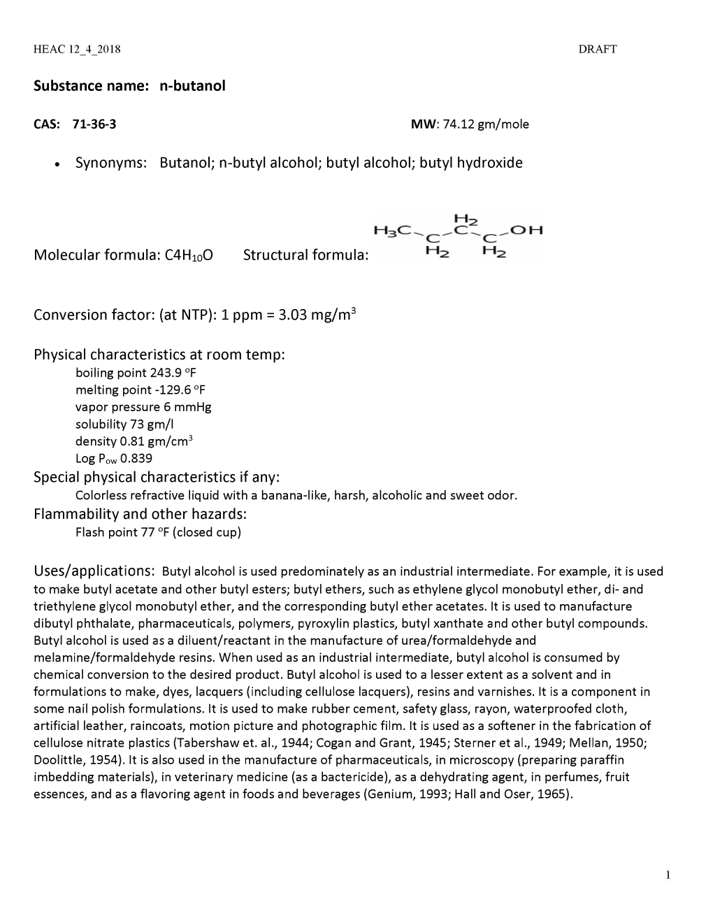 Substance Name: N-Butanol