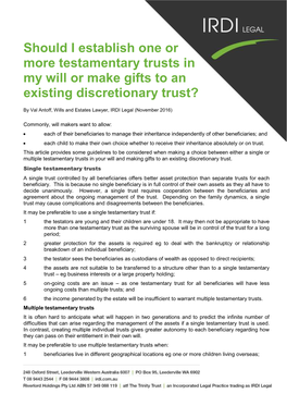 Should I Establish One Or More Testamentary Trusts in My Will Or Make Gifts to an Existing Discretionary Trust?