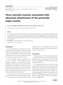 Three Sternalis Muscles Associated with Abnormal Attachments of the Pectoralis Major Muscle