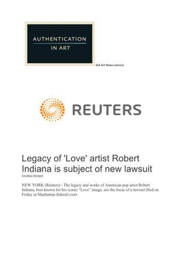 Legacy of 'Love' Artist Robert Indiana Is Subject of New Lawsuit Jonathan Stempel