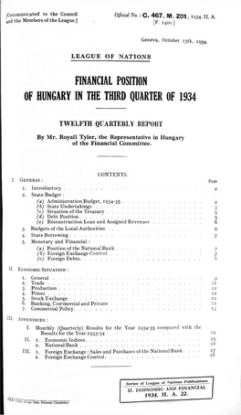 Of Hungary in the Third Quarter of 1934