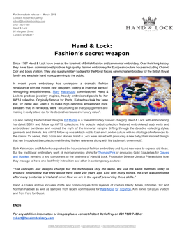 PRESS RELEASE: Hand & Lock, Fashion's Secret Weapon