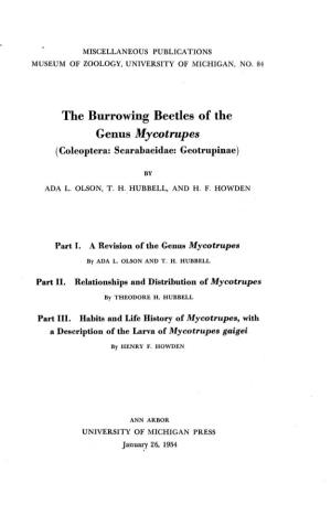 The Burrowing Beetles of the Genus Mycotrupes (Coleoptera: Scarabaeidae: Geotrupinae)