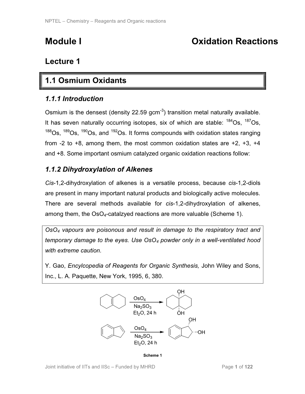 Module I Oxidation Reactions