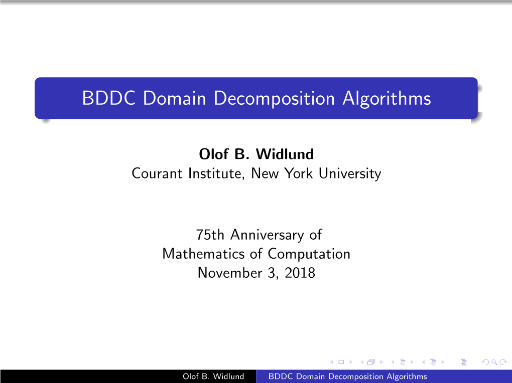 BDDC Domain Decomposition Algorithms
