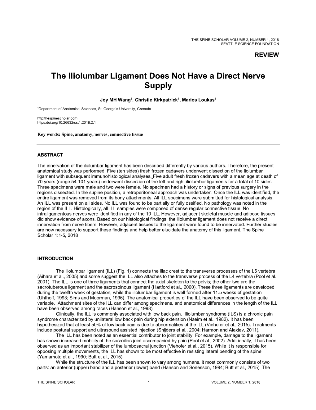 The Iliolumbar Ligament Does Not Have a Direct Nerve Supply