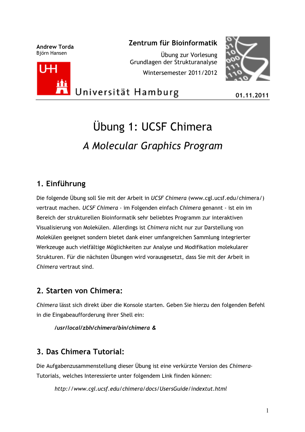 Übung 1: UCSF Chimera a Molecular Graphics Program