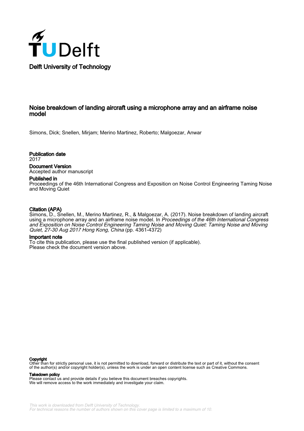 Delft University of Technology Noise Breakdown of Landing Aircraft Using a Microphone Array and an Airframe Noise Model