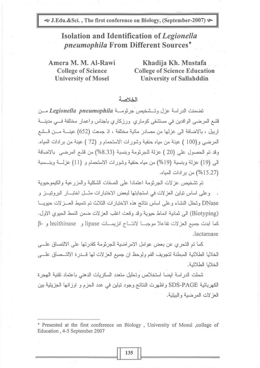 Isolation and Identification of Legionella Pneumophila from Different Sources •