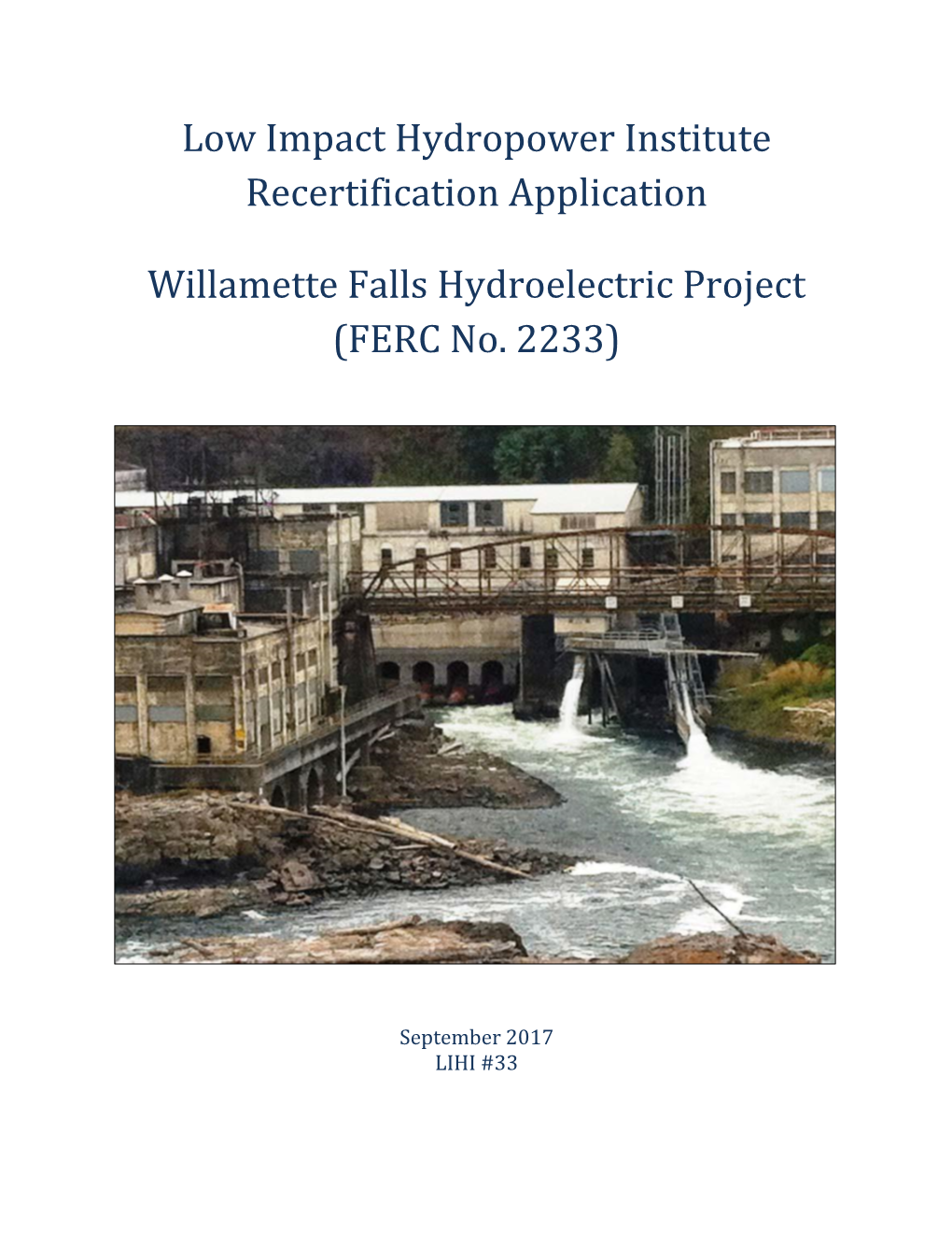 Willamette Falls Recertification Application