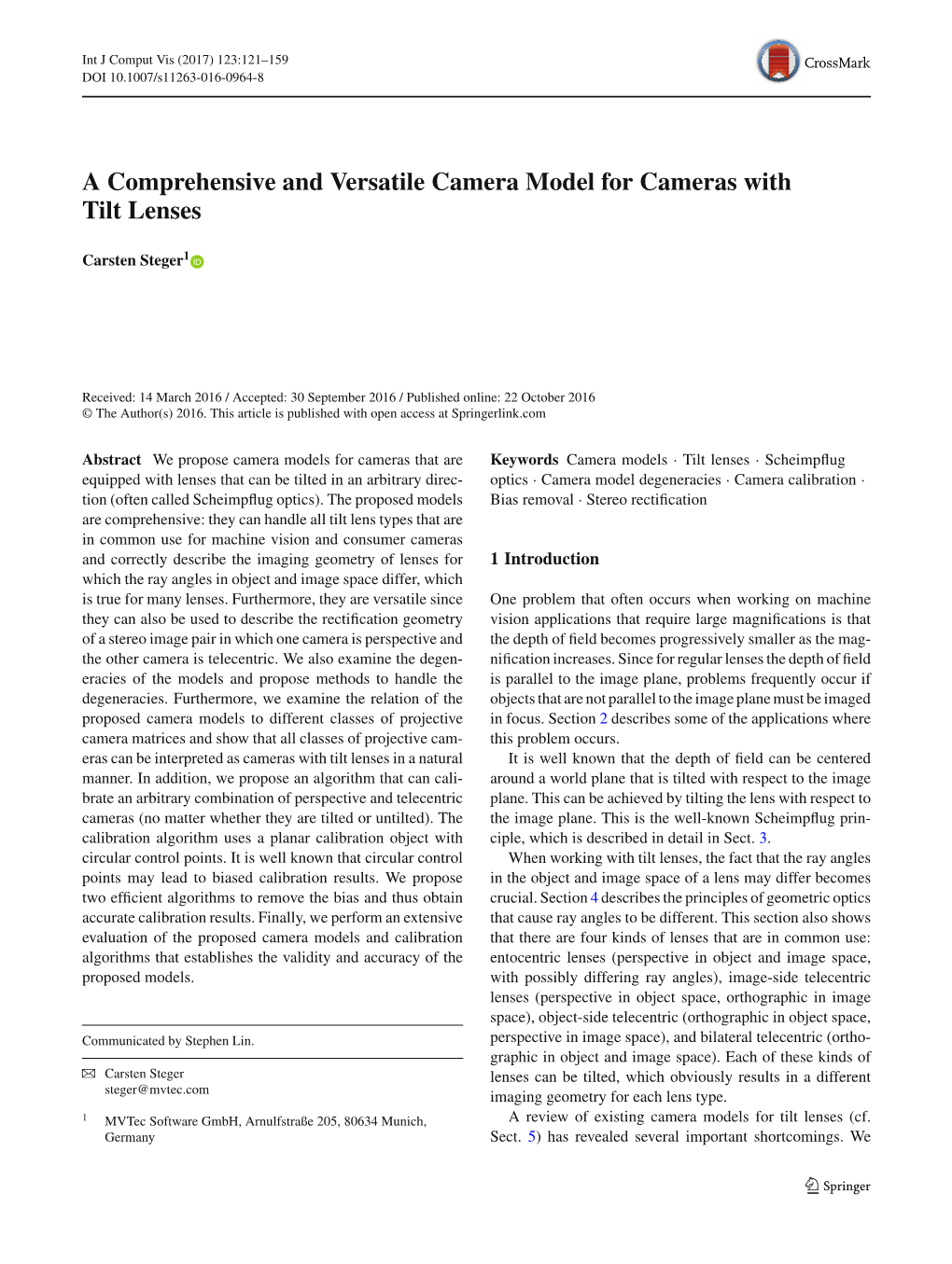 A Comprehensive and Versatile Camera Model for Cameras with Tilt Lenses