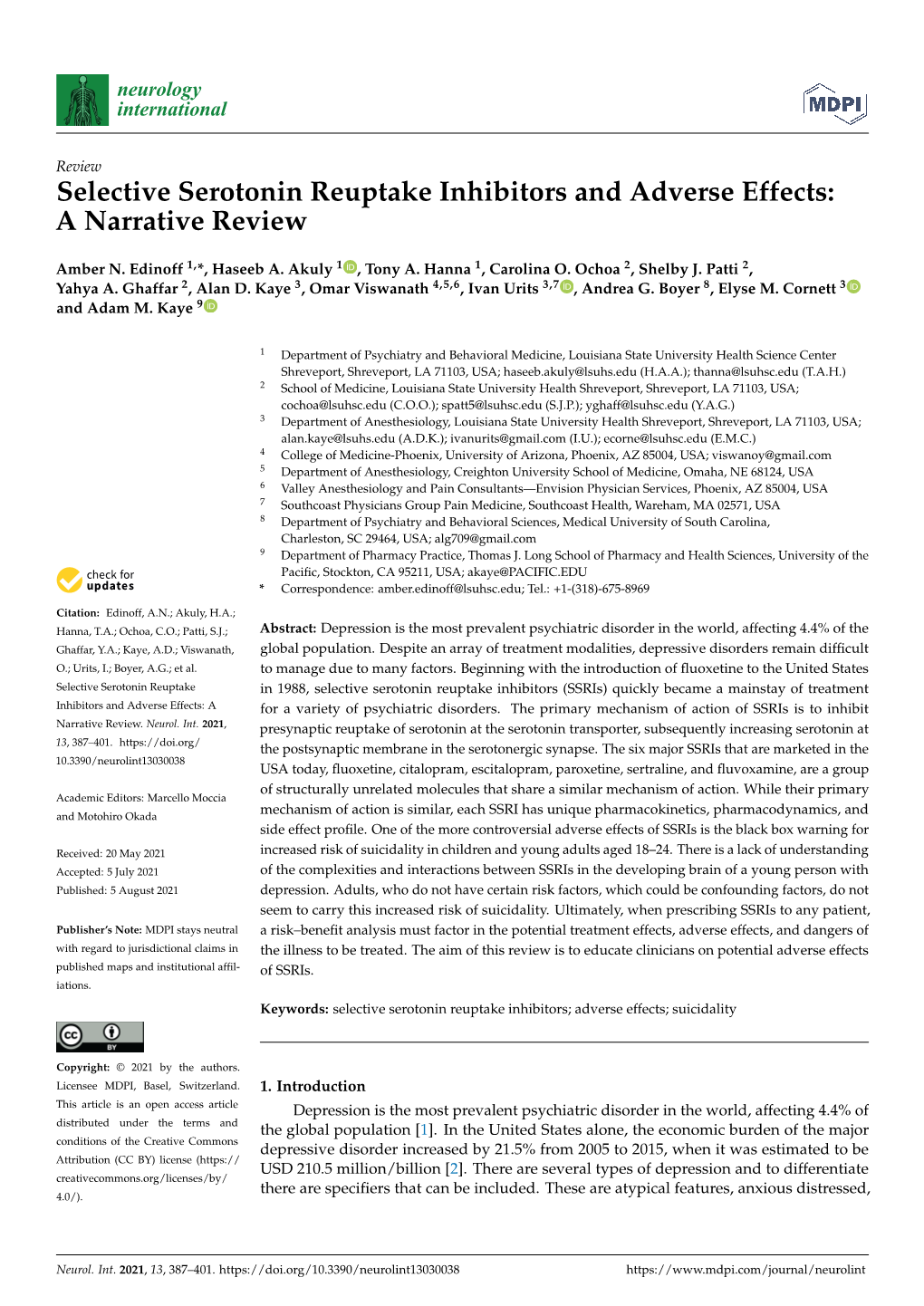 Selective Serotonin Reuptake Inhibitors and Adverse Effects: a Narrative Review