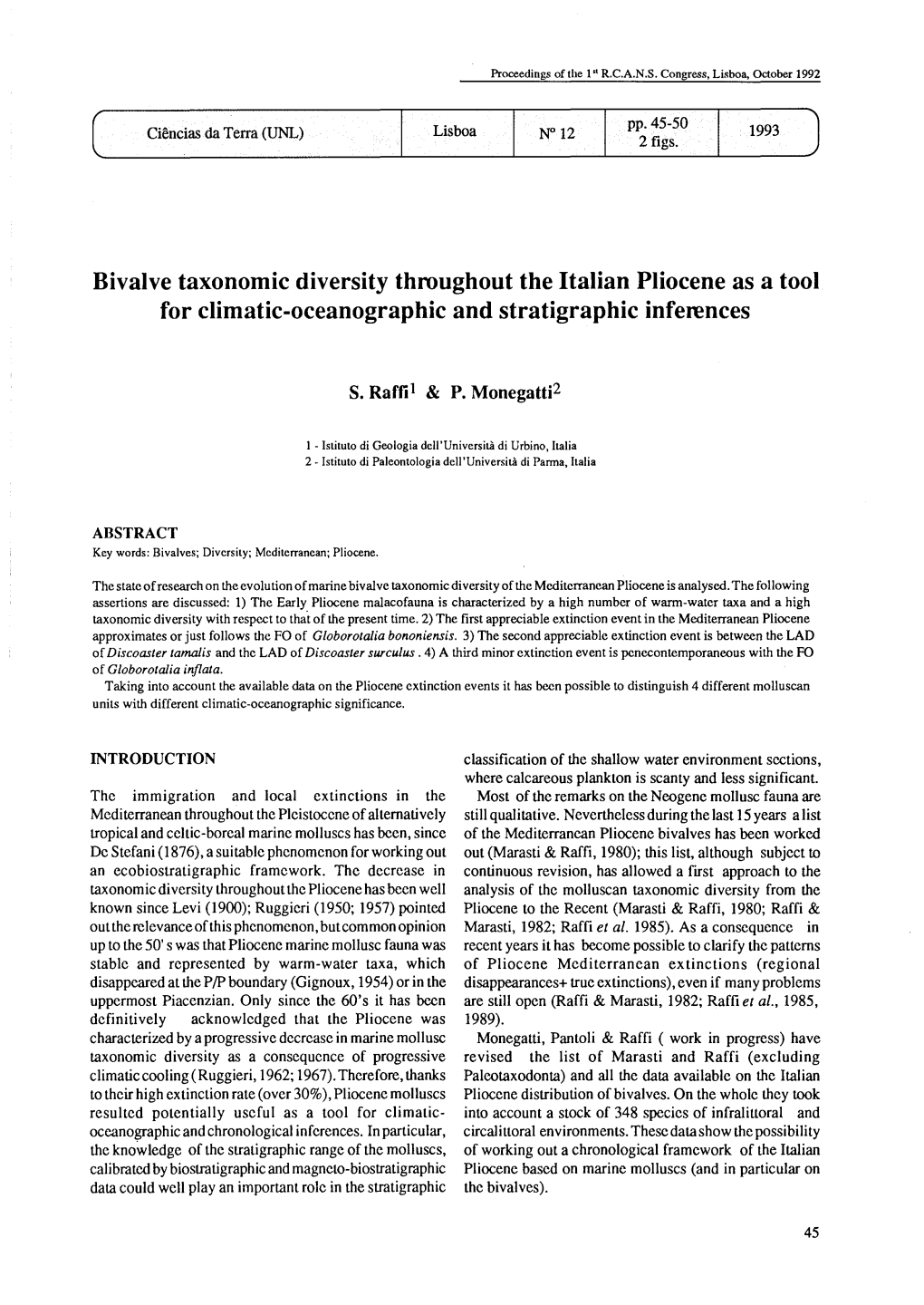 Bivalve Taxonomic Diversity Throughout the Italian Pliocene As a Tool for Climatic-Oceanographic and Stratigraphic Inferences