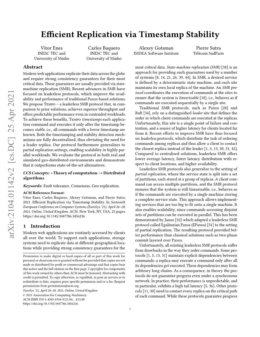 Efficient Replication Via Timestamp Stability