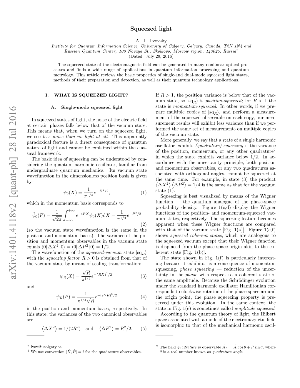 Arxiv:1401.4118V2 [Quant-Ph] 28 Jul 2016 Π1/4 the Same Amplitude