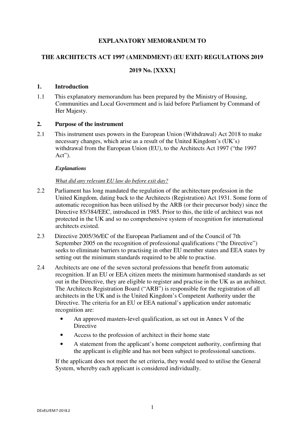 The Architects Act 1997 (Amendment) (Eu Exit) Regulations 2019