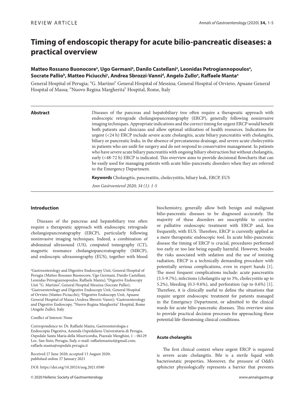 Timing of Endoscopic Therapy for Acute Bilio-Pancreatic Diseases: a Practical Overview