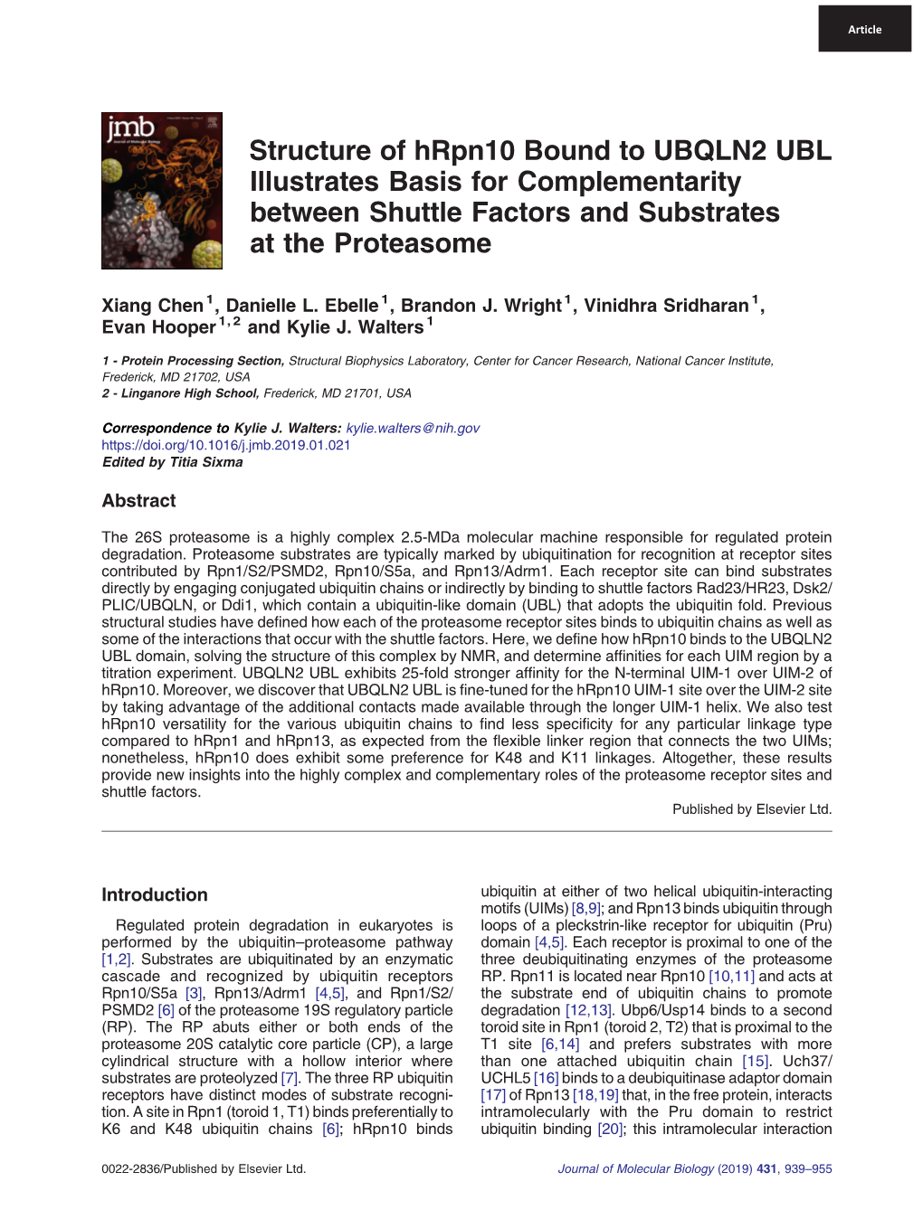 Structure of Hrpn10 Bound to UBQLN2 UBL Illustrates Basis for Complementarity Between Shuttle Factors and Substrates at the Proteasome