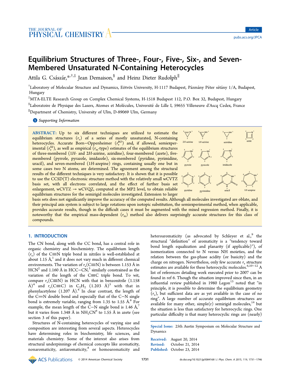 Membered Unsaturated N‑Containing Heterocycles Attila G