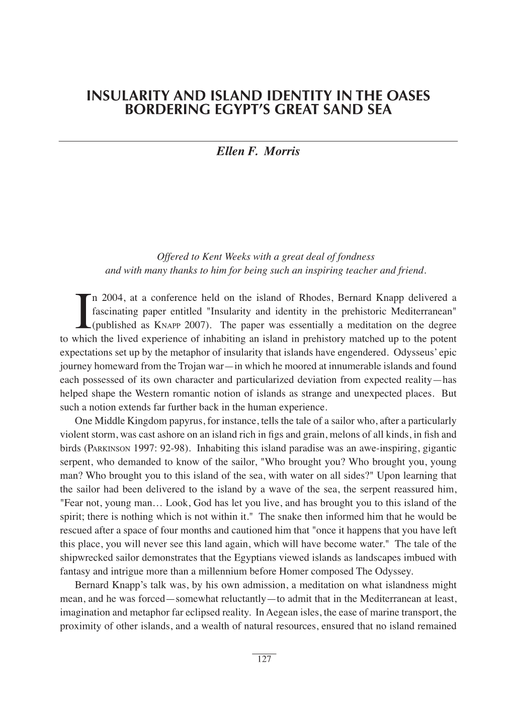 Insularity and Island Identity in the Oases Bordering Egypt's Great Sand