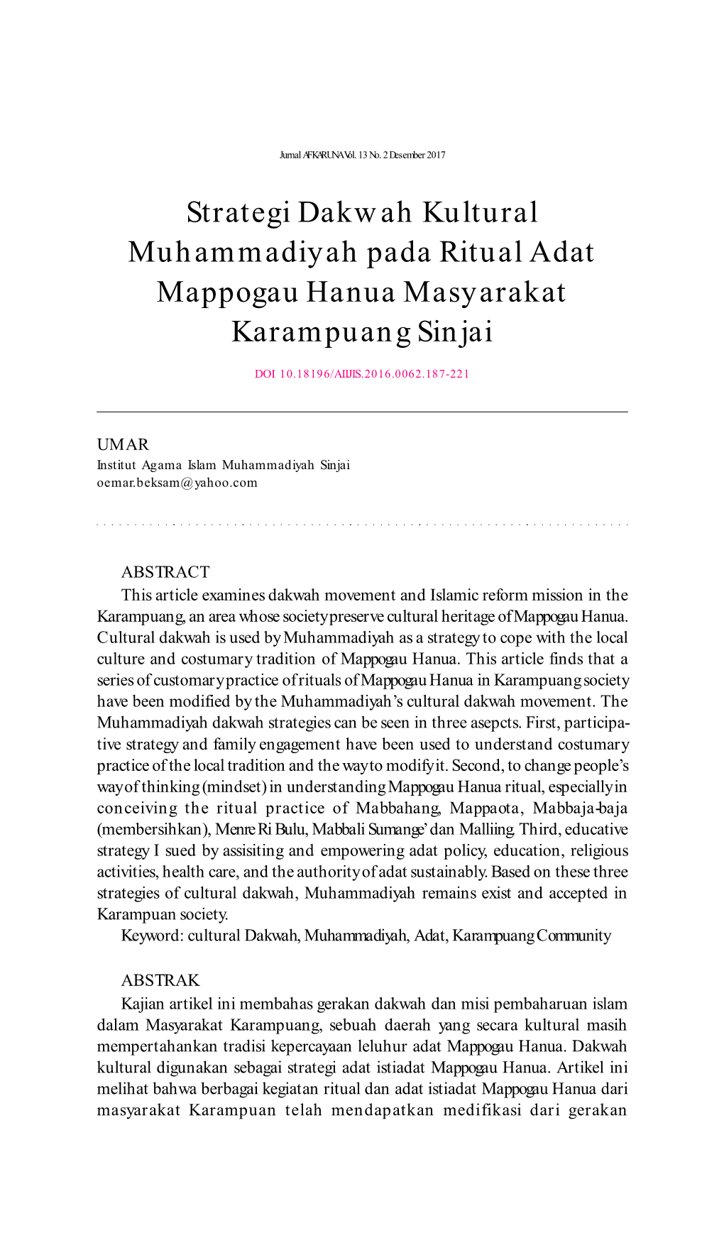 Strategi Dakwah Kultural Muhammadiyah Pada Ritual Adat Mappogau Hanua Masyarakat Karampuang Sinjai