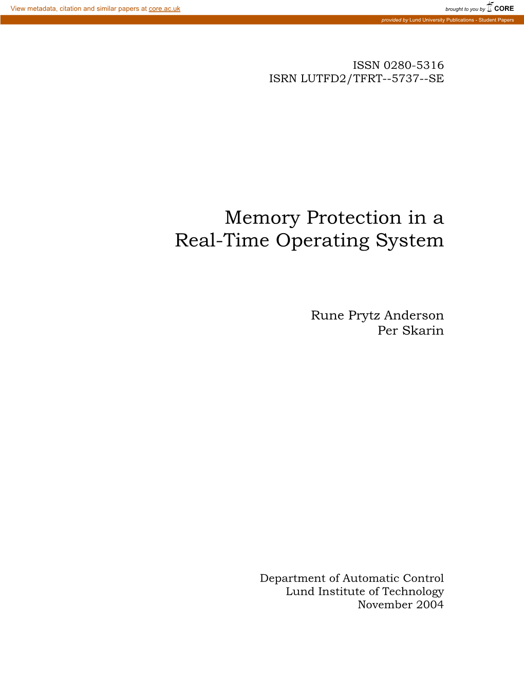 Memory Protection in a Real-Time Operating System