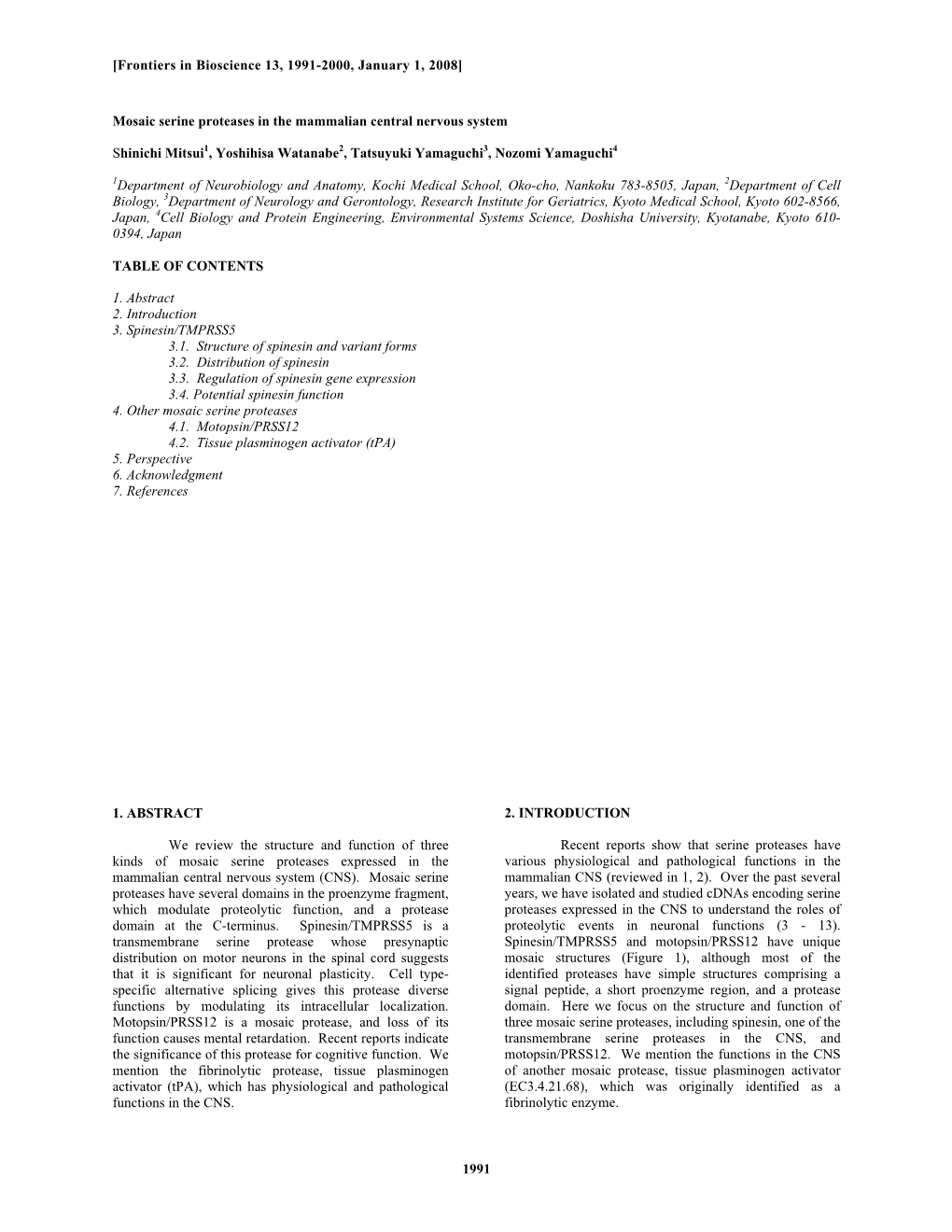 1991 Mosaic Serine Proteases in the Mammalian Central Nervous System