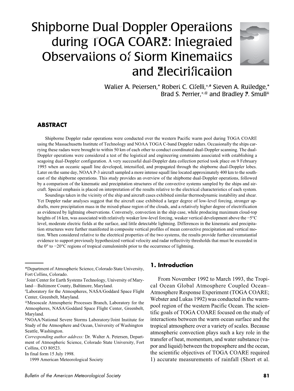 Shipborne Dual-Doppler Operations During TOGA COARE: Integrated Observations of Storm Kinematics and Electrification Walter A