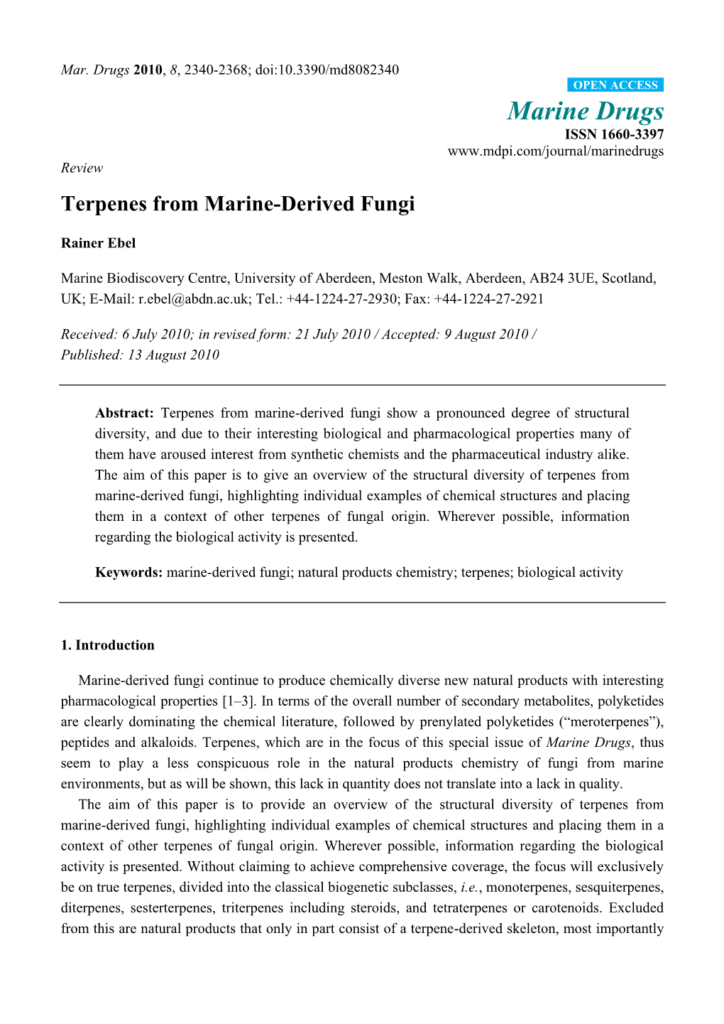 Terpenes from Marine-Derived Fungi