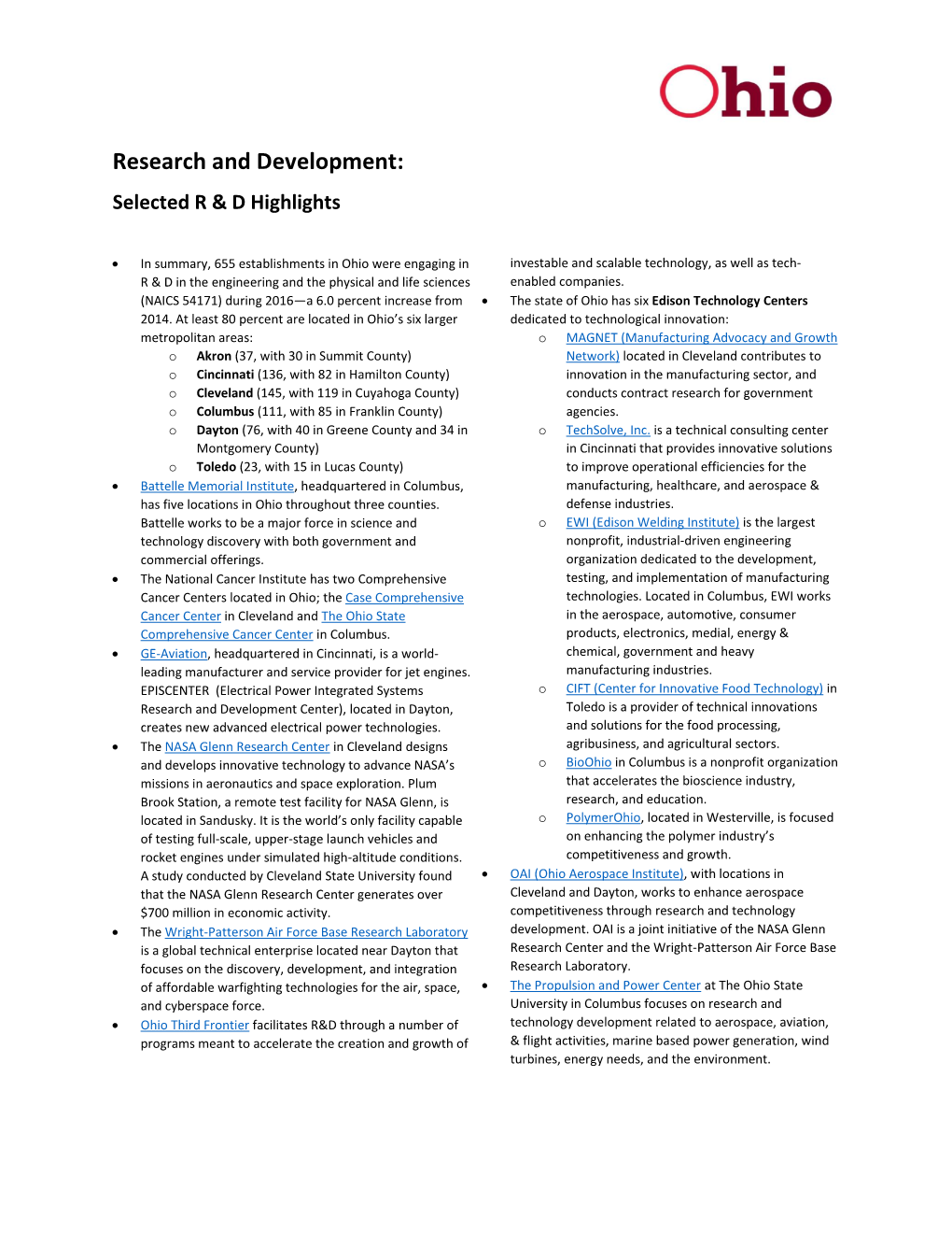 Research and Development: Selected R & D Highlights