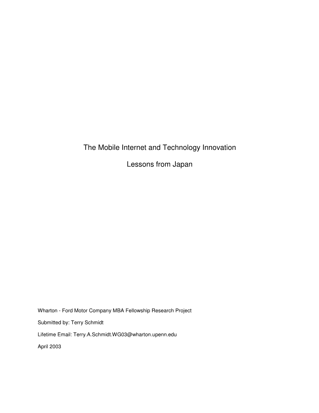 The Mobile Internet and Technology Innovation Lessons from Japan